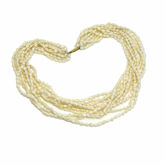 Estate Ten 10 Strand Baroque Pearl 14k Gold Choker Necklace Torsade - Picture 10 of 10